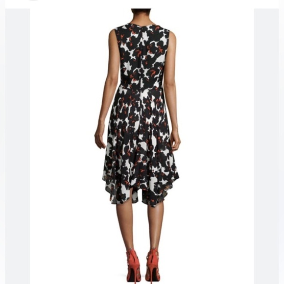 A.L.C. Nello Silk Dress 8 Midi Red Black White ALC Luxury Floral Handkerchief - Picture 10 of 16